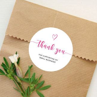 Danke-Schrift Pink Herz Kleinunternehmen Runder Aufkleber