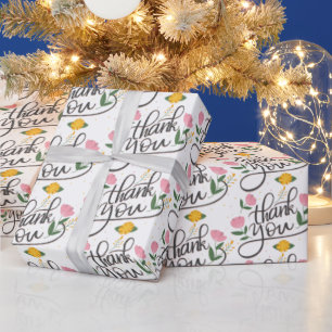 Danke-Schriftzug & florale Akzente Geschenkpapier
