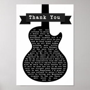 Danke schwarz u. weißes Gitarren-Lied-lyrischen Poster