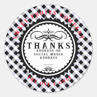 Danke Schwarz-weiß Gingham Classic Round Sticker
