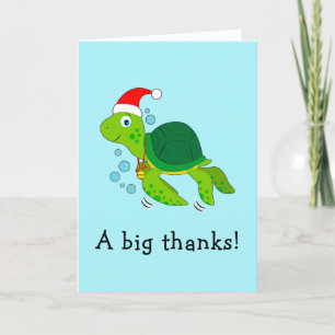 Danke Sea Turtle in Weihnachtsmannmütze Weihnachte Feiertagskarte