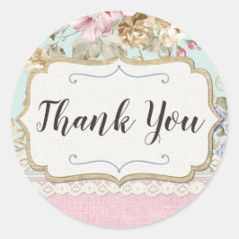 Danke Shabby Chic Pink Floral Farm Boutique Runder Aufkleber