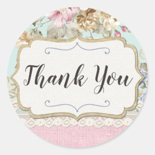 Danke Shabby Chic Pink Floral Farm Boutique Runder Aufkleber