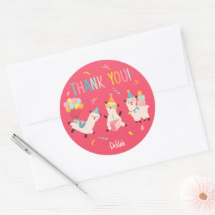 Danke Sie Party-Tiere Llama Geburtstagsmädchen Ros Runder Aufkleber