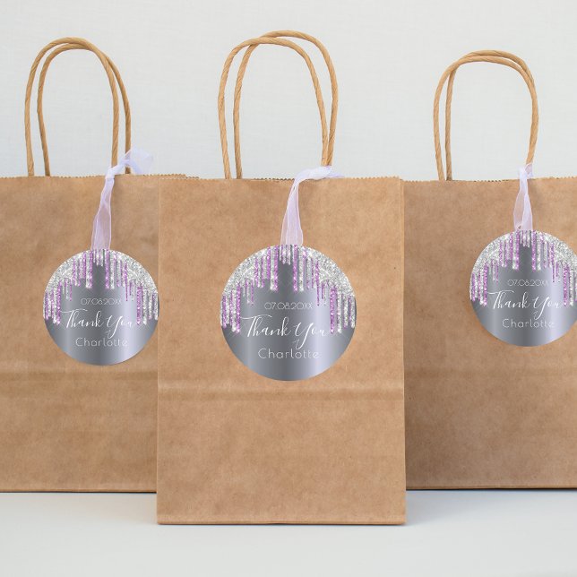 Danke Silber Glitzer lila funkeln Geburtstag Runder Aufkleber (Von Creator hochgeladen)