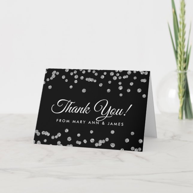 "Danke" Silver Imitats Glitzer Confetti Black Dankeskarte (Vorderseite)