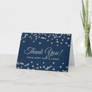 "Danke! Silver Imitats Glitzer Confetti Navy Blue Dankeskarte