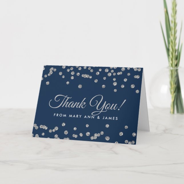 "Danke! Silver Imitats Glitzer Confetti Navy Blue Dankeskarte (Vorderseite)