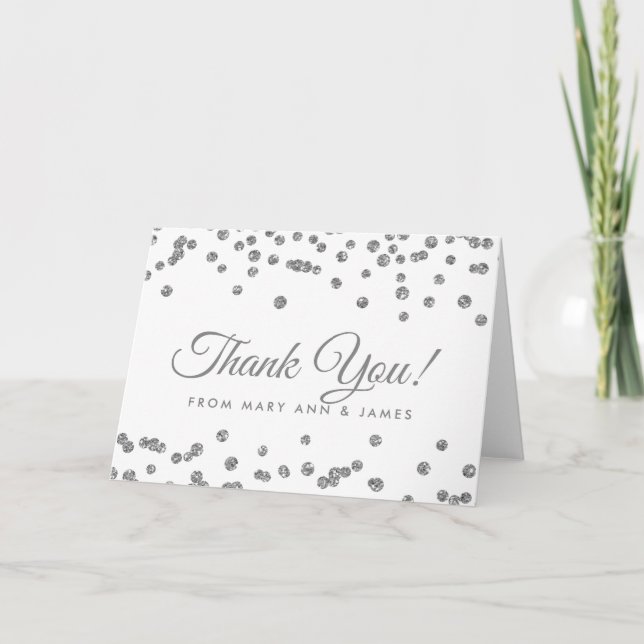 "Danke! Silver Imitats Glitzer Confetti White Dankeskarte (Vorderseite)