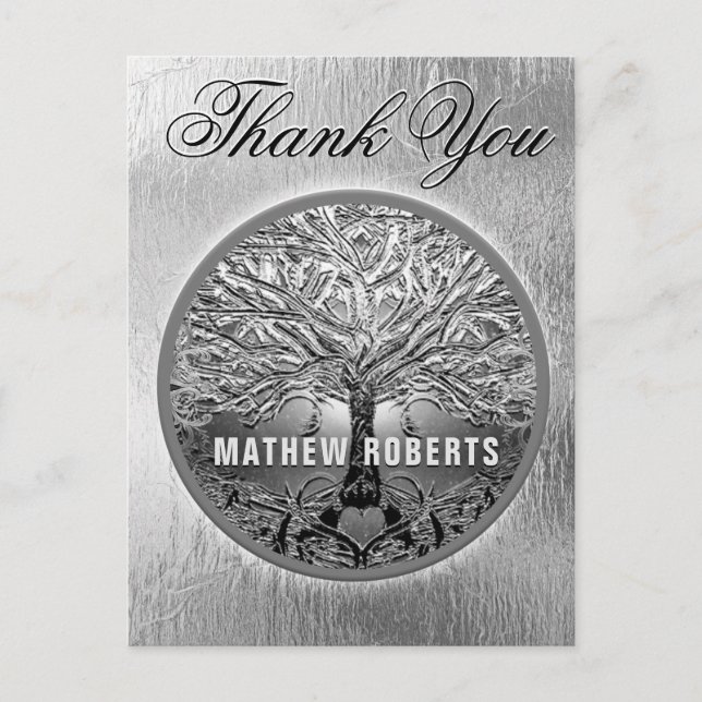 Danke | Silver Tree of Life Memorial Postcard Postkarte (Vorderseite)