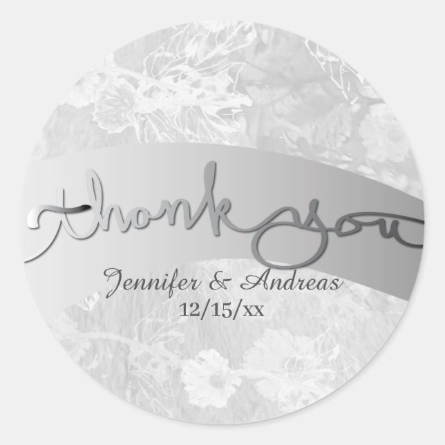 "Danke" Silver Wedding Floral Ribbon Runder Aufkleber (Vorderseite)
