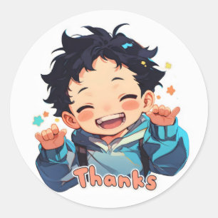 Danke Smile Boy Anime Runder Aufkleber