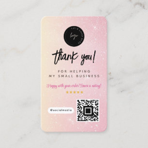 Danke Social Media QR Code & Logo Rosa Glitter Visitenkarte
