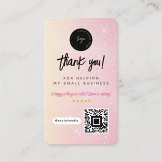Danke Social Media QR Code & Logo Rosa Glitter Visitenkarte