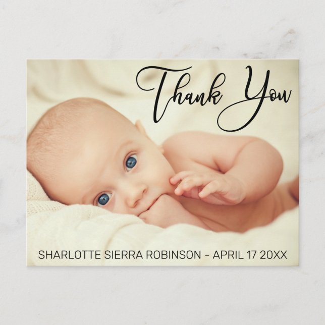 Danke | Soft Modern Baby Foto Postkarte (Vorderseite)