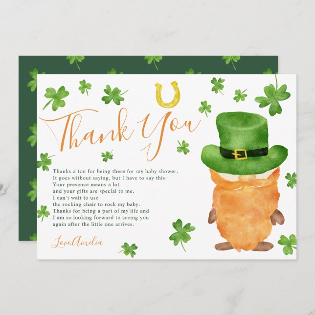 Danke St Patrick Klee Aquarell Babydusche (Vorne/Hinten)