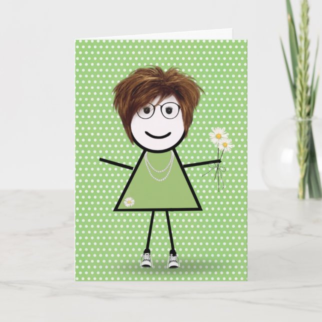 Danke Stäbchenfigur Mädchen mit Gänseblümchen (Vorderseite)