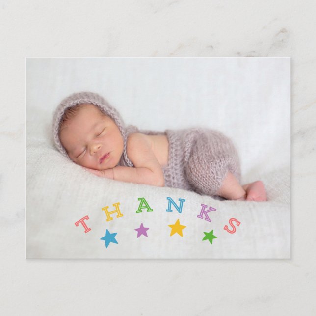 Danke, Stars | Baby Birth Announction Postcard Postkarte (Vorderseite)