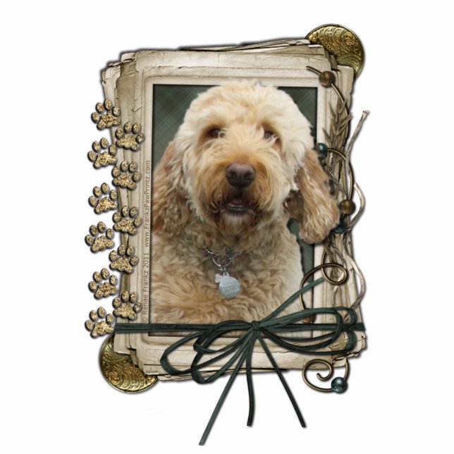 Danke - Steintatzen - GoldenDoodle Freistehende Fotoskulptur (Vorne)
