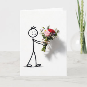Danke Stickman mit Rosenstrauß Karte