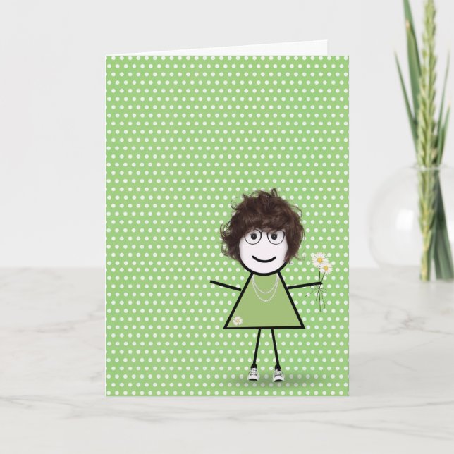 Danke Strichfigur-Mädchen mit Daisies (Vorderseite)