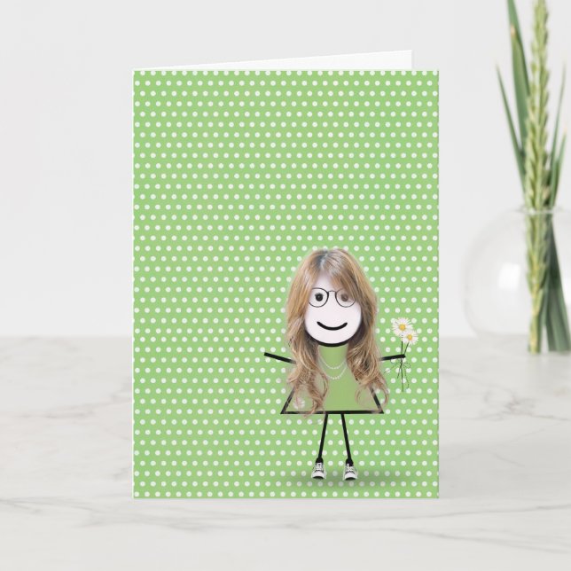 Danke Strichfigur-Mädchen mit Daisies (Vorderseite)