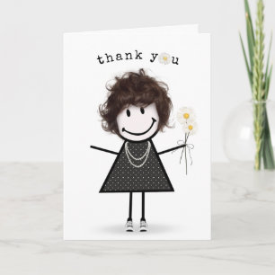 Danke Strichmännchen Girl mit Daisies Karte