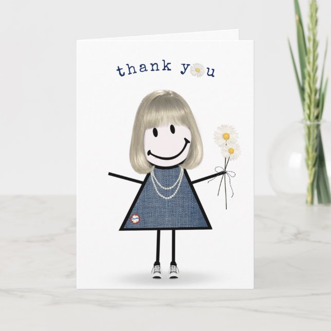 Danke Strichmännchen Girl mit Daisies Karte (Vorderseite)