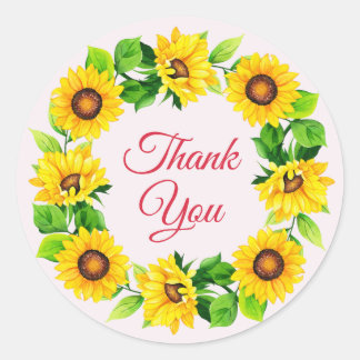 Danke Sunflower Wreath Lavender Runder Aufkleber