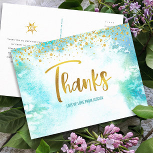 Danke Süße 16 Blaue Wasserfarbe Gold Geburtstag Postkarte