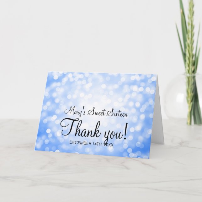 Danke Sweet 16 Birthday Blue Glitzer Lights (Vorderseite)