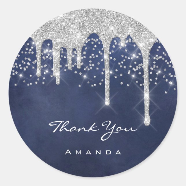 Danke Sweet 16. Bridal Wedding Blue Navy Favor Cl Runder Aufkleber (Vorderseite)