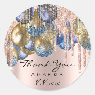 Danke Sweet 16. Geburtstag Ballons Blue Gold Rose Runder Aufkleber