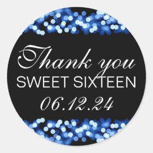 Danke Sweet 16 Hollywood Glam Blue Runder Aufkleber