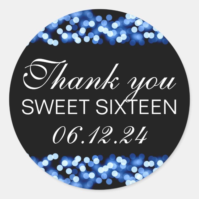 Danke Sweet 16 Hollywood Glam Blue Runder Aufkleber (Vorderseite)
