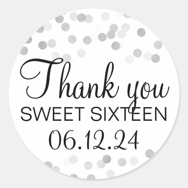 Danke Sweet 16 Imitate Silver Foil Glitzer Lights Runder Aufkleber (Vorderseite)