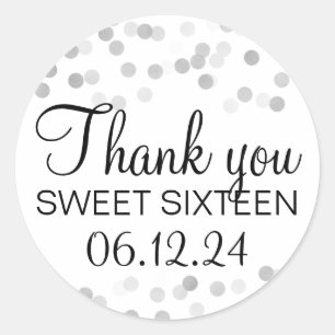 Danke Sweet 16 Imitate Silver Foil Glitzer Lights Runder Aufkleber