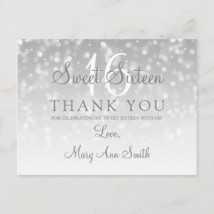 Danke Sweet 16 Silver Bokeh Sparkle Lights Postkarte