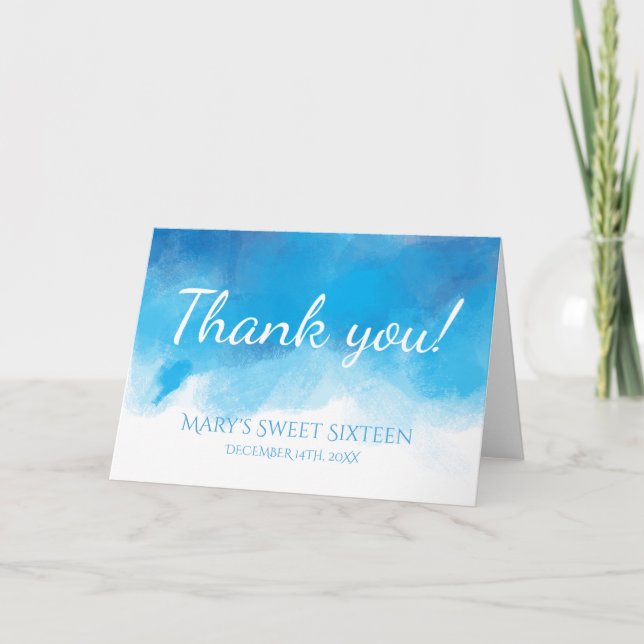 Danke Sweet 16 Summer Blue Watercolor (Vorderseite)