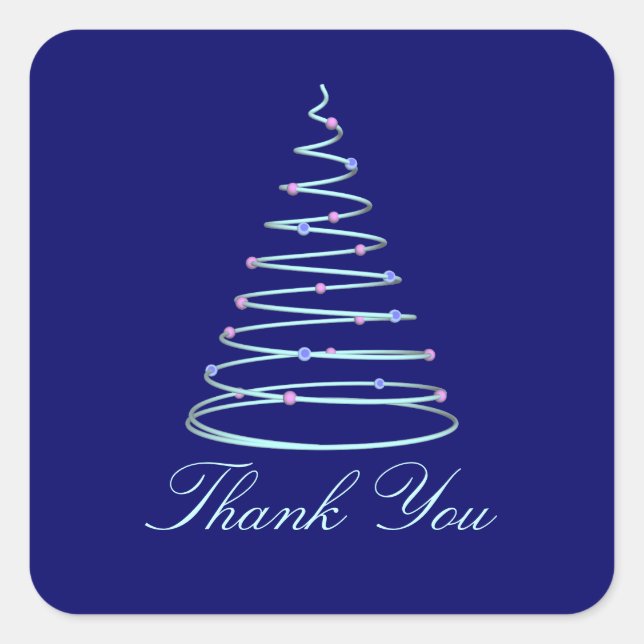 "Danke" - Swirled Christmas Tree Quadratischer Aufkleber (Vorderseite)