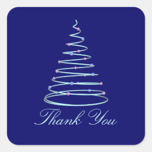 "Danke" - Swirled Christmas Tree Quadratischer Aufkleber