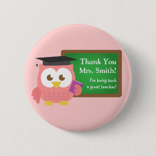 Danke, Tag des Lehrers, Süße Rosa Eule Button