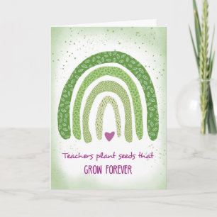 Danke Teacher Green Watercolor Rainbow Parters Karte