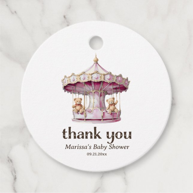 Danke Teddy Bear Twin Girl Baby Dusche Geschenkanhänger (Vorderseite)