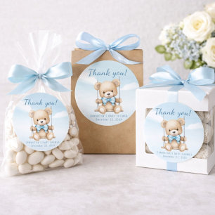 Danke Teddybär Junge Baby Shower Runder Aufkleber