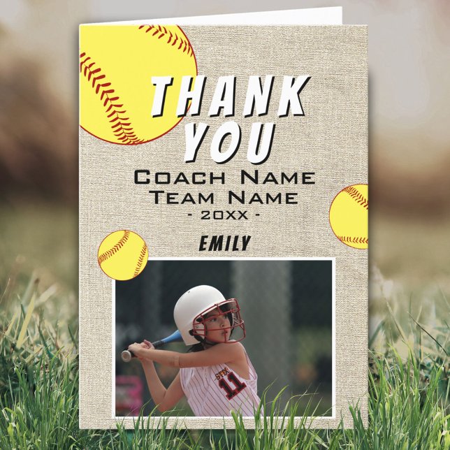 Danke Trainer Rustic Softball Fotokarte (Von Creator hochgeladen)