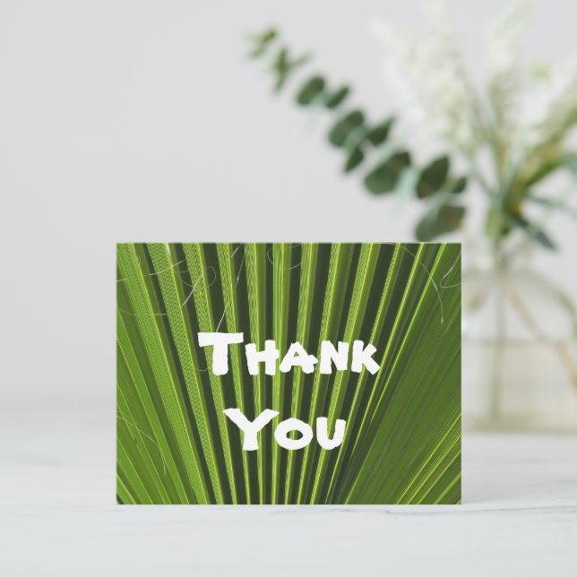Danke Tropical Green Palm Leaf Wertschätzung Postkarte (Stehend Vorderseite)