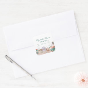 Danke Tropische Insel Strand Hochzeit Muscheln Quadratischer Aufkleber