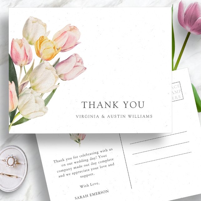 Danke, Tulip Postcard Postkarte (Thank You Watercolor Tulip Postcard by Painted Paperie
)
