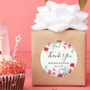 Danke Typografie Pastell Wiese Wildblumen  Runder Aufkleber